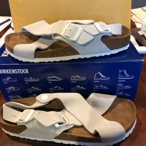 Birkenstock Tulum Embossed Mermaid cream Leather Slides Thongs Sandals narrow | eBay